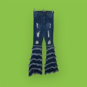 Tiered Bell Bottom JC + JQ Distressed Jeans